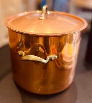Portuguese VTG Medium 4Qt Copper Pot with Lid Brass Handles