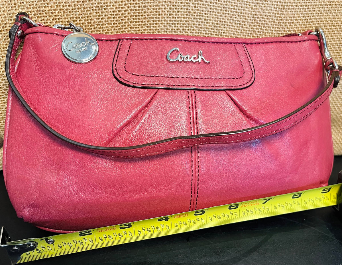 COACH Ashley 9” Leather Zipper Credit Card Wristlet Rose Pink GUC!