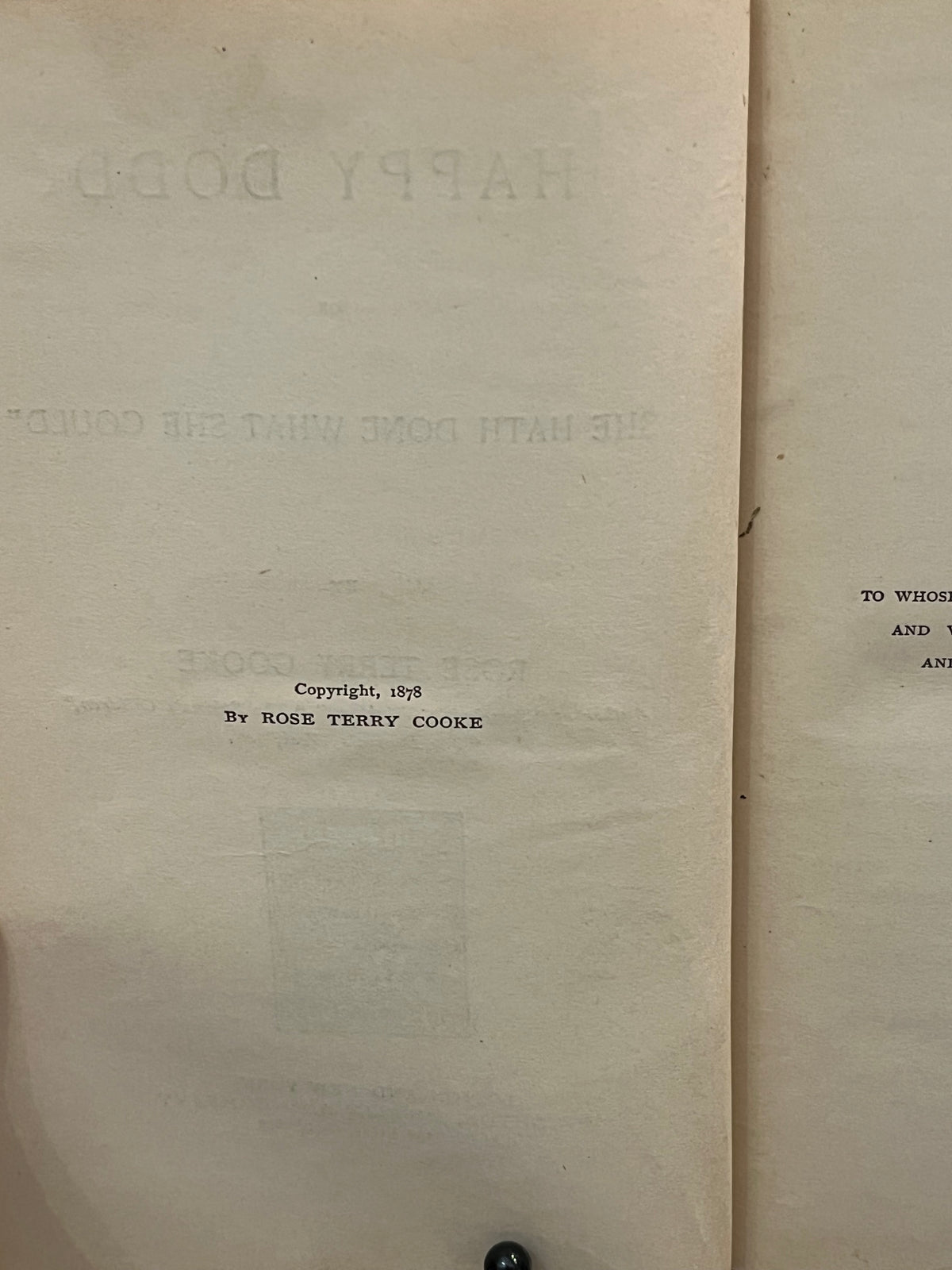Happy Dodd by Rose Terry Cooke 1878 Hardcopy Book