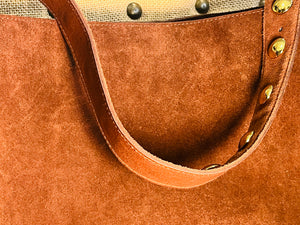 Madewell Suede Brown Bucket Bag Gold Grommets Large w Adjustable Strap