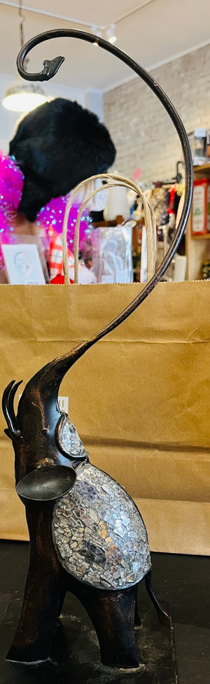 Metallic Crushed Glass Elephant Hanger Sculpture Style