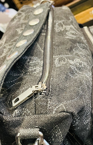 DESIGUAL Gray Denim Medium Embroidered Multi-Pocket Shoulder Handbag GREAT Condition!