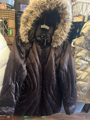 A.N.A Brown Thin Puffer Hooded Faux Fur Zip Coat Size XL Used