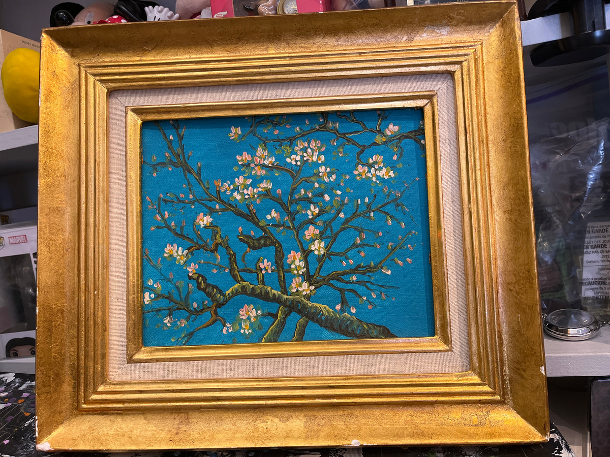 Blossoms in Sky Wide Wood Gold Frame12.5”x14”