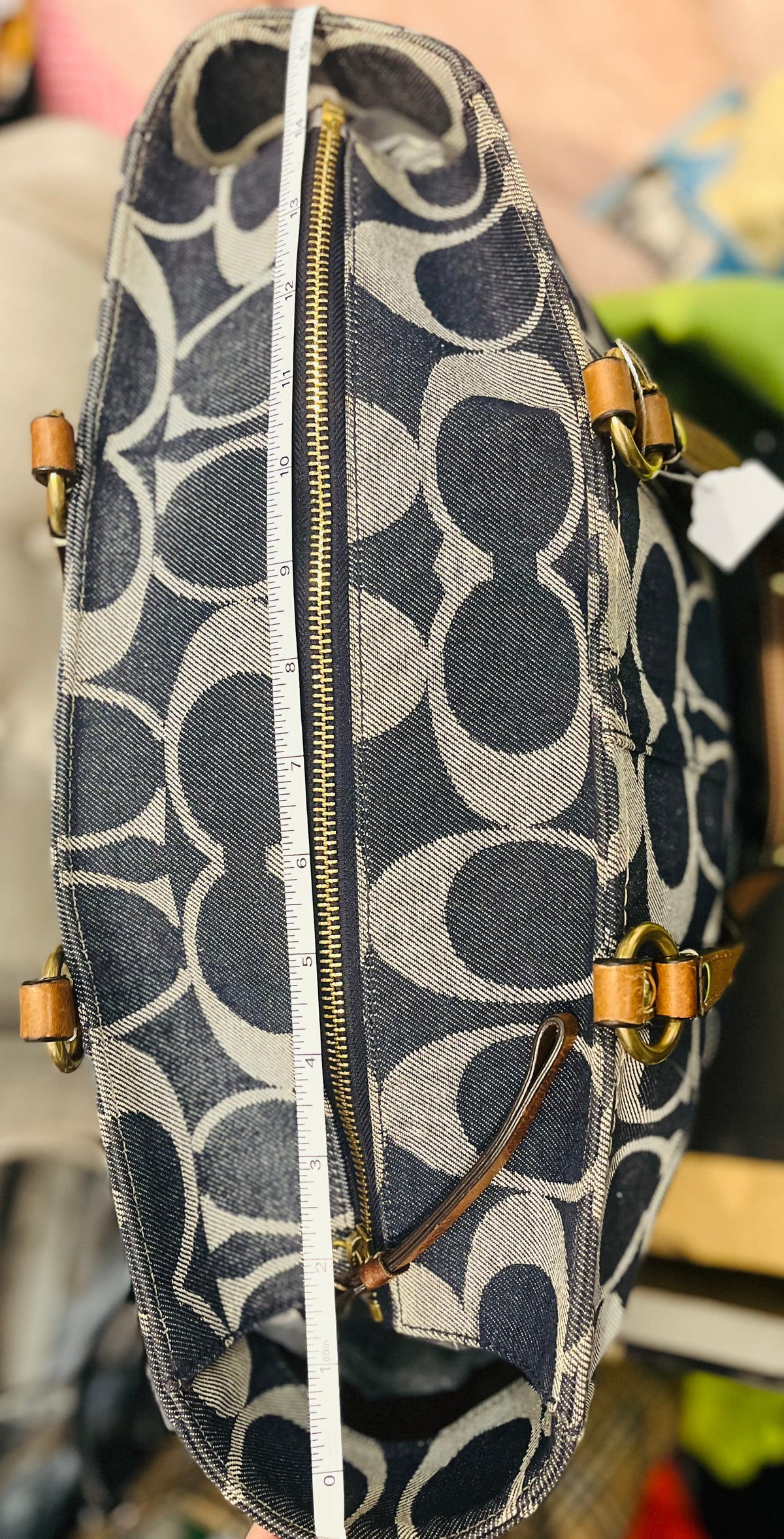 Authentic COACH Denim Striped Large Blue Excellent Used Condition!