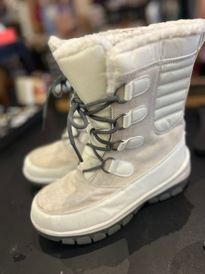 Thermalite White Snow Boots Lace Up Fleece Trim Sz5
