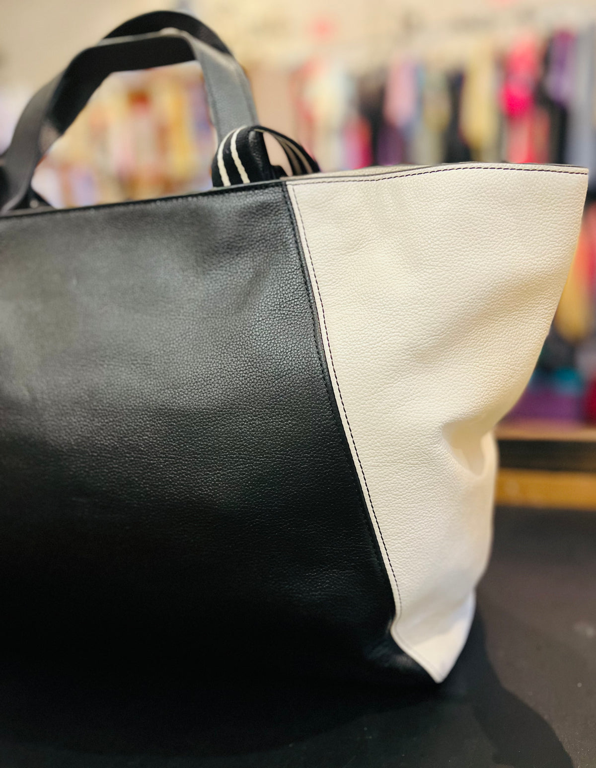 Kate Spade Rosie Color Block (B/W) Pebbled Leather Large 12”x20” Tote Satchel