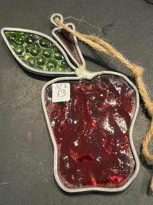 VTG Red Apple w Stem and Leaf Stained Glass