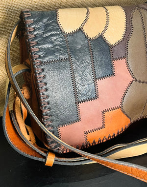 Patricia Nash Zig Zag Patchwork Brown Hobo Crossbody Leather Bag