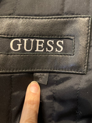 GUESS used Black Leather Jacket Sized Mens Large