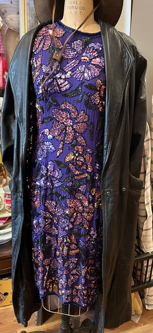 VTG 1980s Nevada Black L/S Leather Trench w Shoulder Pads