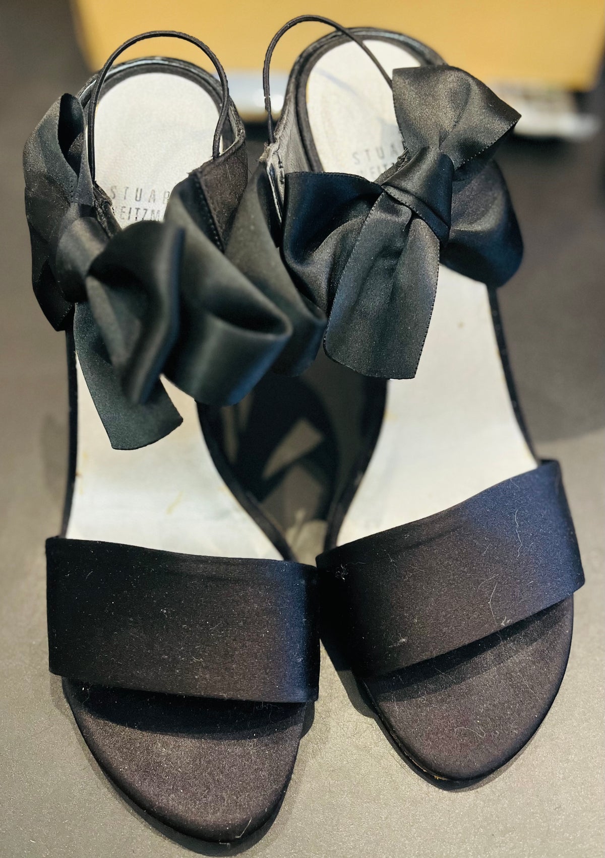 Stuart Weitzman Black Satin Strappy High Heels - sz10M Gently Used NO BOX