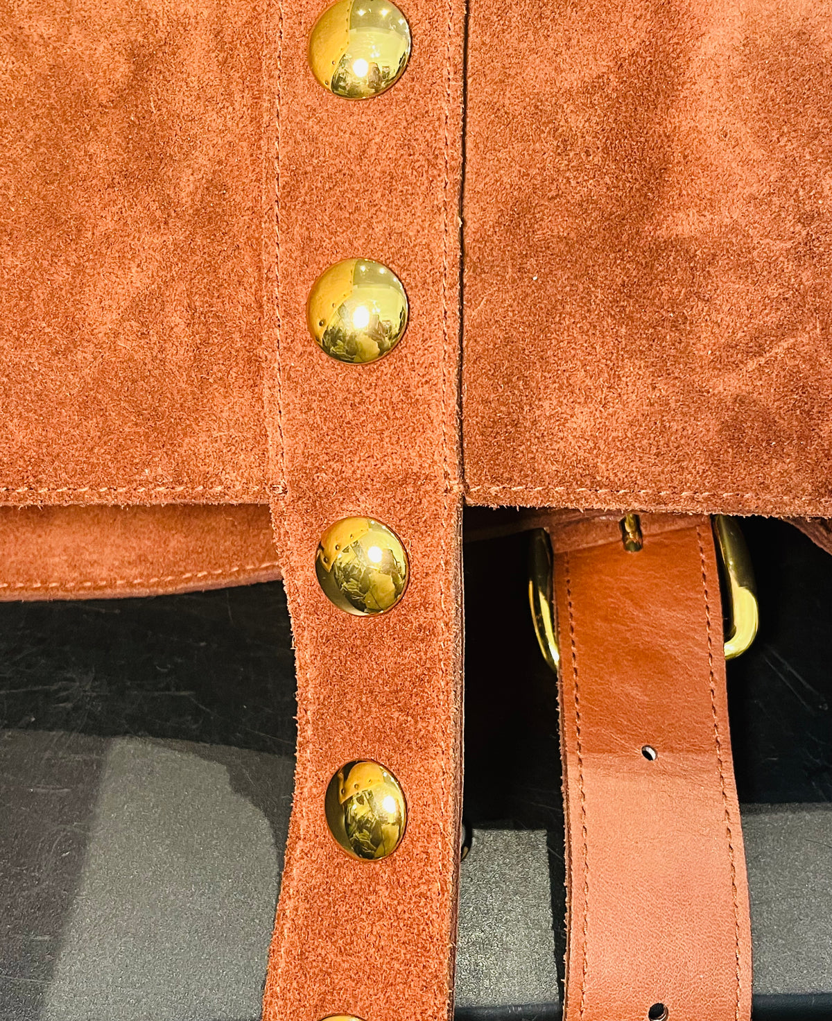 Madewell Suede Brown Bucket Bag Gold Grommets Large w Adjustable Strap