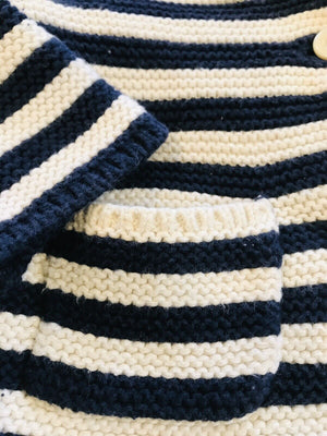 USED Baby Gap Blue & White Striped Heart Hooded Sweater w Ears 3-6M / Adorable! Warm!