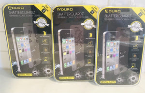 3 LOT:DURO Shatterguardz Tempered Glass Screen Guards iPhone 4. Fits 3.5” Screen Used
