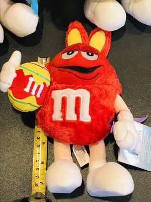 VINTAGE 03’-04’ PLUSH USED M&Ms Lot of 3: Easter Posable Orange, Red &Yellow W TAGS!!