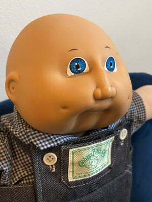 USED Cabbage Patch Kid Doll 1978 1982 Boy Bald Blue Eyes Overalls Socks Shoes MOLD#2!