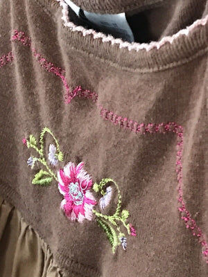 Blueberi Boulevard Brown With Pink Flower Embroidery Flowy Tank Dress 2T USED