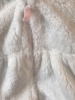 JUST ONE YOU - CARTERS White Fuzzy Hooded Jacket W Pink Inside Lining Size 3M USED