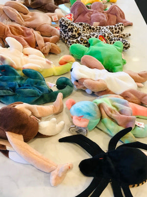 Vintage Beanie Babies LOT 13 w Tags! PeaceWrinkles, Freckles, Iggy, Batty, Bingo USED