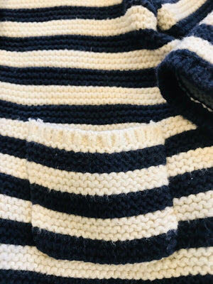 USED Baby Gap Blue & White Striped Heart Hooded Sweater w Ears 3-6M / Adorable! Warm!