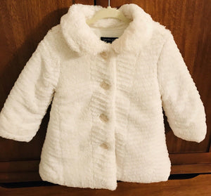 USED Calvin Klein Jeans White Faux Fur Baby Button Up Coat 18mos GREAT CONDITION!