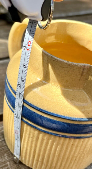 Vintage Yellow Ware HULL Pitcher with Handle Zane Grey Pattern 4” - H #107/#42