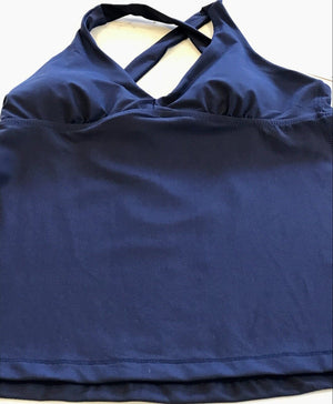 ATHLETA A-C PLUNGE NAVY TANKINI TOP XS Quick Drying, UPF, Recycled Mat. W Tags! USED