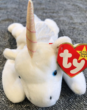 LOT: Ariel Green Bear 00’ & Mystic White Unicorn Beanie Baby 1994 USED