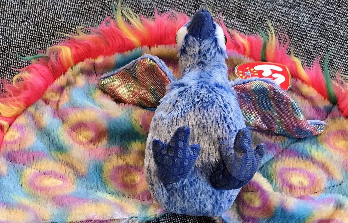 2000 FLASHY Ty Beanie Baby Blue PEACOCK Colorful Plume Stuffed DOB 12-30-00 USED