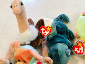 Vintage Beanie Babies LOT 13 w Tags! PeaceWrinkles, Freckles, Iggy, Batty, Bingo USED