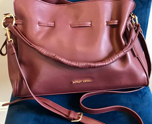 Badgley Mischka Mono Wine Color Faux LTHR Bucket Drawstring Crossbody Bag USED