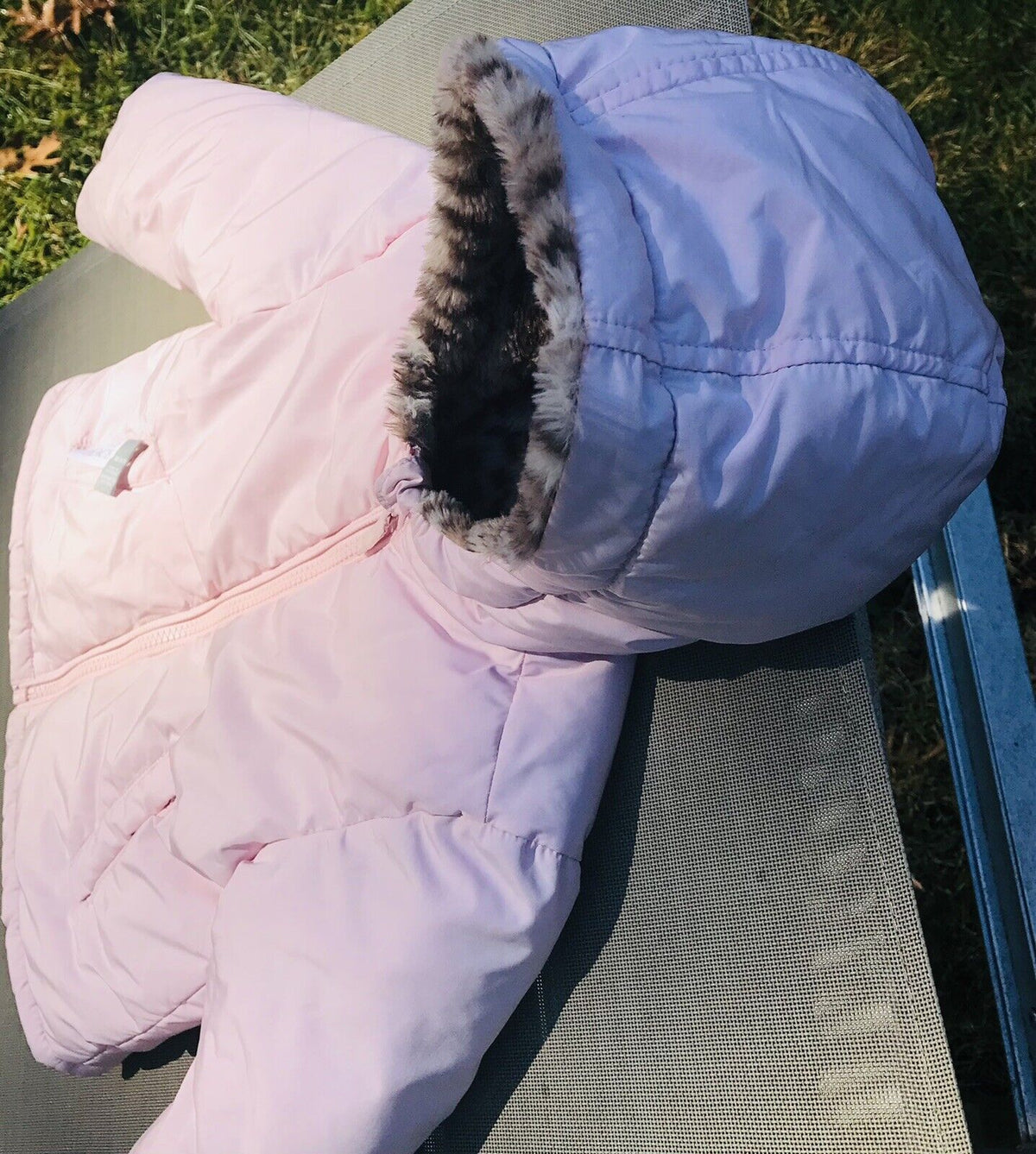 PLACE Pink Hoodie Zip Up Coat with Leopard Faux Fur 18-24 Mos Great Used Cond.!!