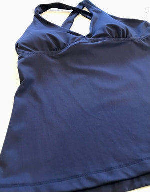 ATHLETA A-C PLUNGE NAVY TANKINI TOP XS Quick Drying, UPF, Recycled Mat. W Tags! USED