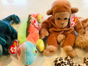 Vintage Beanie Babies LOT 13 w Tags! PeaceWrinkles, Freckles, Iggy, Batty, Bingo USED