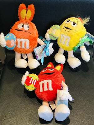 VINTAGE 03’-04’ PLUSH USED M&Ms Lot of 3: Easter Posable Orange, Red &Yellow W TAGS!!