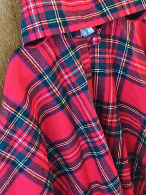 Girls O’Neil of Dublin Ireland Red Tartan Plaid Hood Cape, Wool Blend, szM USED