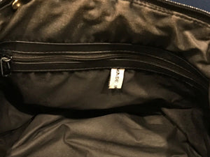 Vtg BRIO Black LEATHER Perforated 15" Side Cinch | Split Sided Zipper | Bag USED