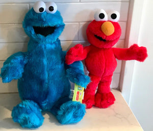 Plush Lot: 13” Cookie Monster Plastic Eyes w Tags & 10” Elmo Stuffies W/O USED