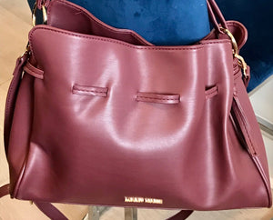 Badgley Mischka Mono Wine Color Faux LTHR Bucket Drawstring Crossbody Bag USED