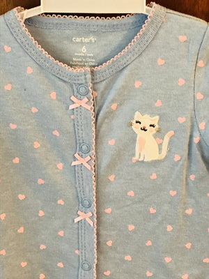 Carter’s Baby Kitty Footed Pajamas - Blue And Pink - Size 6 M USED