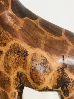 Vintage Hand Carved Wood 12.5” Giraffe Hand Painted On Base With Head Turned