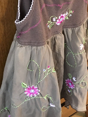 Blueberi Boulevard Brown With Pink Flower Embroidery Flowy Tank Dress 2T USED