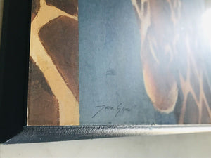Artist TARA GAMEL: Exotic Safari Giraffe Mini Print On Wood Blue Plaque USED