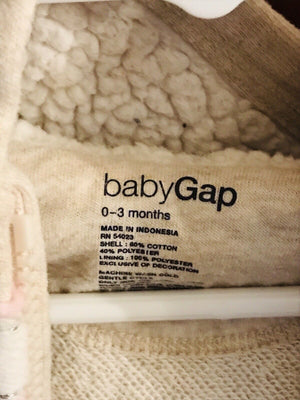 Baby Gap Spell Out Infant Girl Tan Sherpa Lined Zip Hoodie Sweatshirt with Ears USED