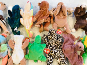 Vintage Beanie Babies LOT 13 w Tags! PeaceWrinkles, Freckles, Iggy, Batty, Bingo USED