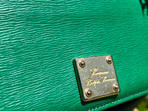 Lauren Ralph Lauren Green Leather Wallet w Gold Nameplate w Some Worn Edges USED