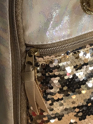 KIDS Gold/White Unicorn TOP HANDLE BAG with Horn, Ears On Sequins Metallic -