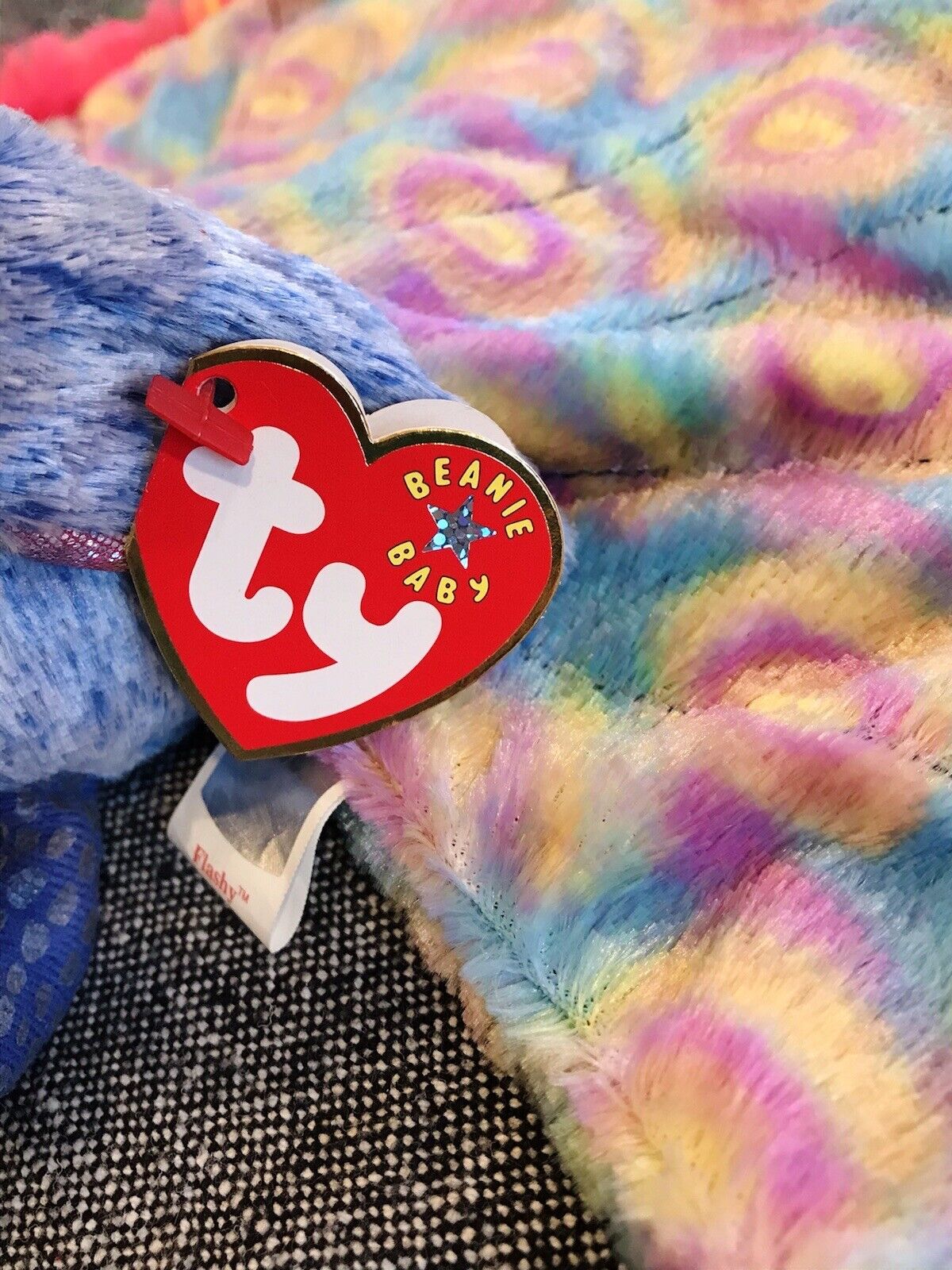 2000 FLASHY Ty Beanie Baby Blue PEACOCK Colorful Plume Stuffed DOB 12-30-00 USED