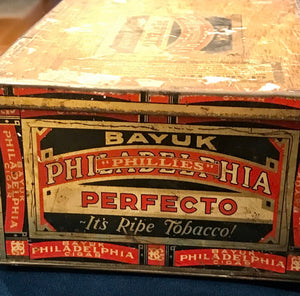 1920's Bayuk Philadelphia Hand Made Perfecto Metal Tin w Blue Bayuk Guarantee Used